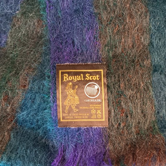 SOLD - Vintage Royal Scot Mohair Wool Scarf Dark Blue Purple Maroon Multicolor - Picture 3 of 8
